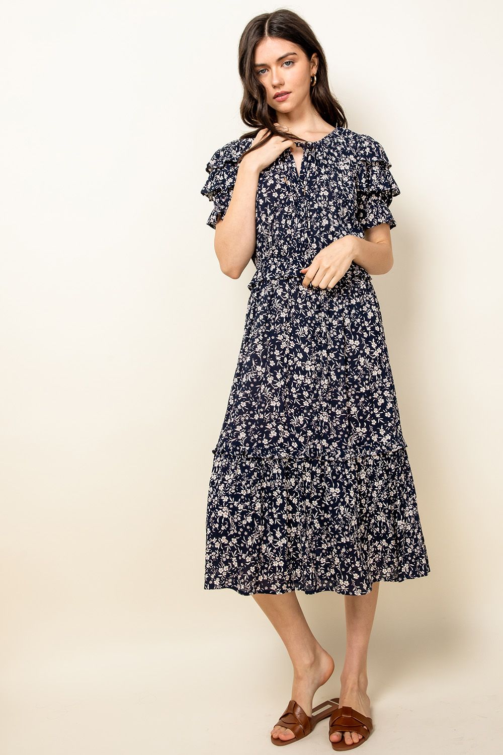 Ruffle Print Midi Dress