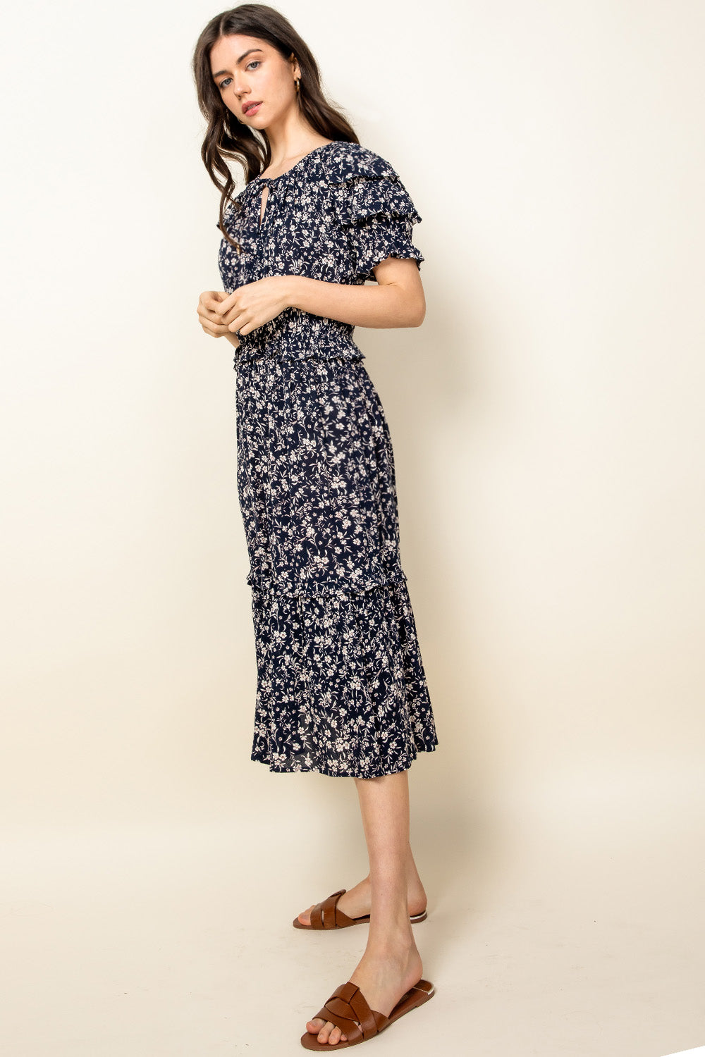Ruffle Print Midi Dress