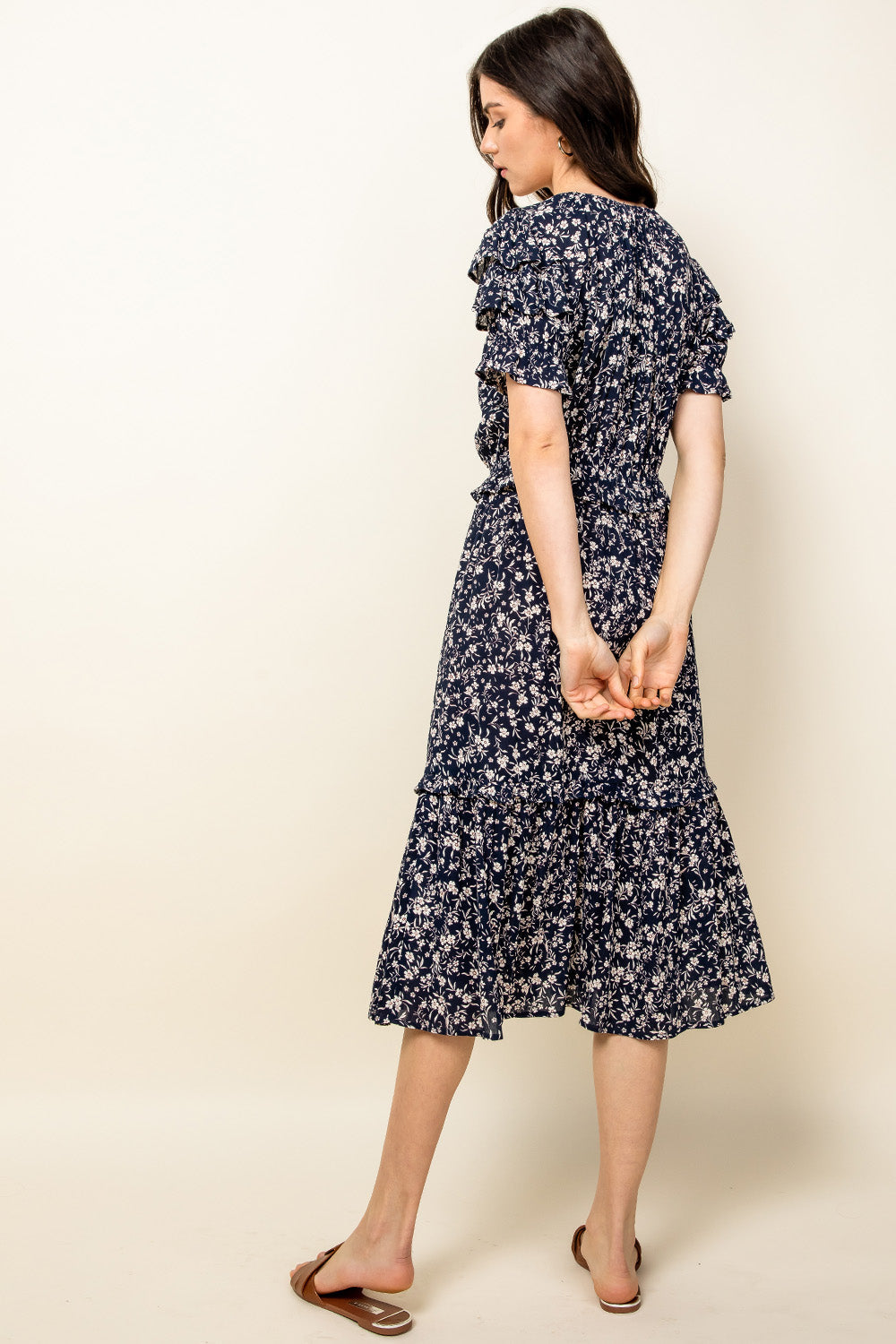 Ruffle Print Midi Dress