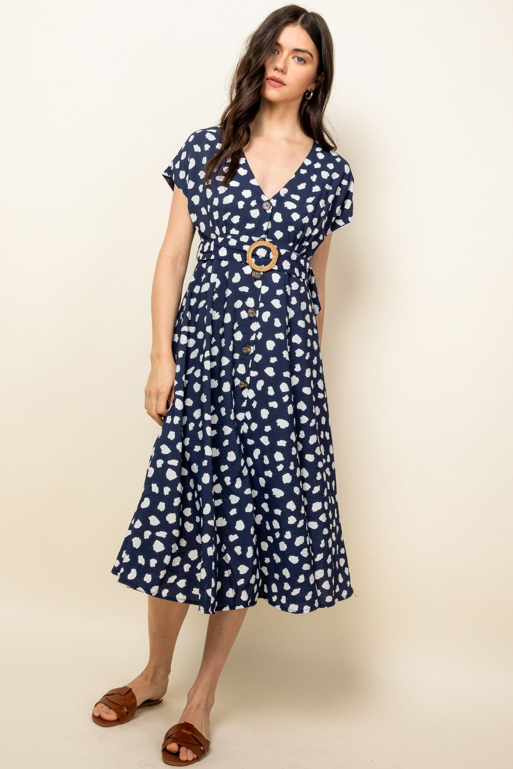 Spotted Button Down Midi Dress