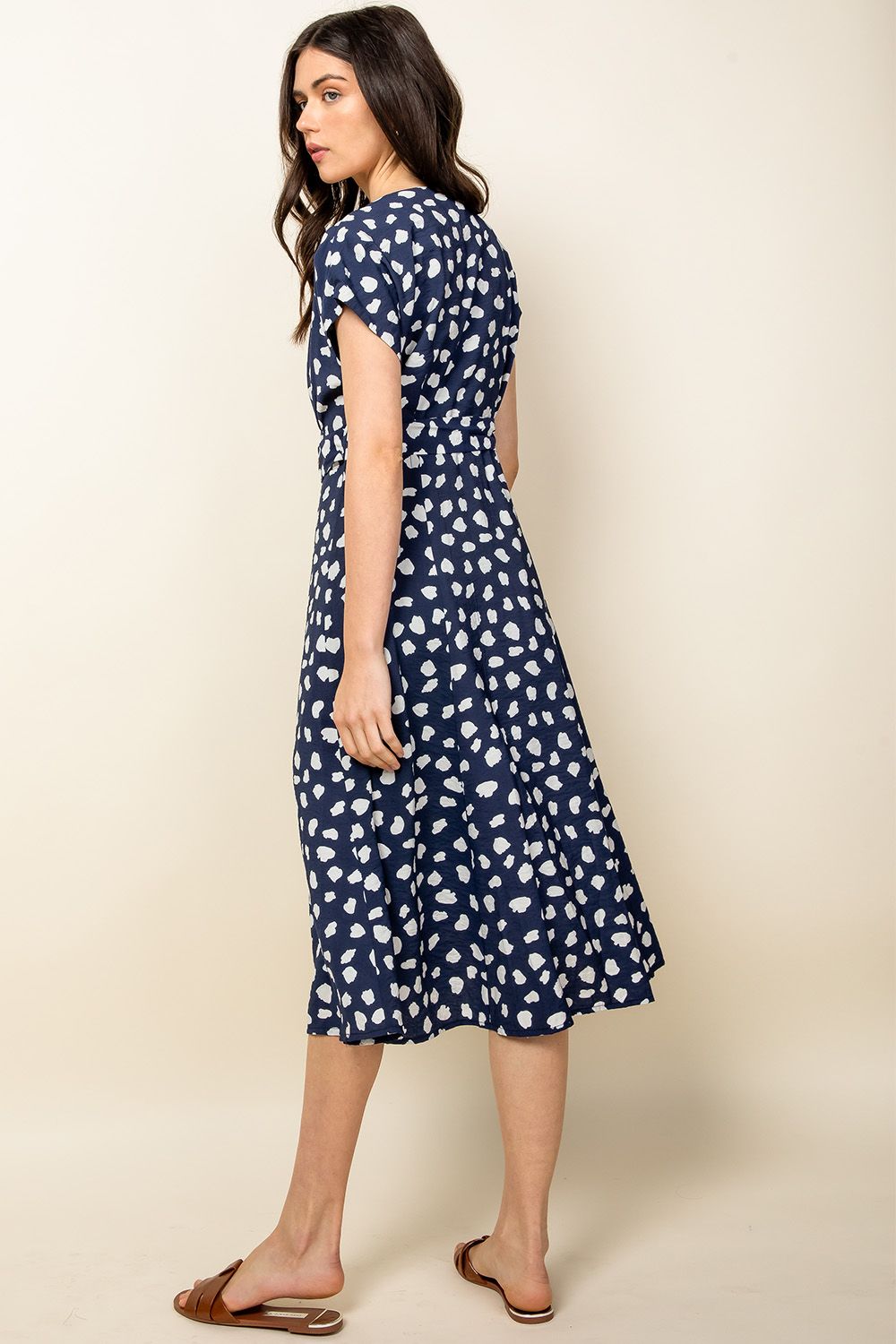 Spotted Button Down Midi Dress