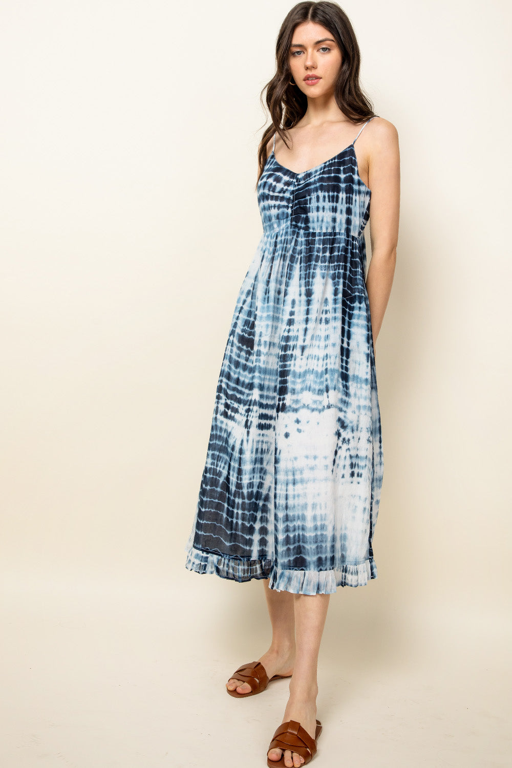 Spaghetti Strap Tie Dye Midi Dress