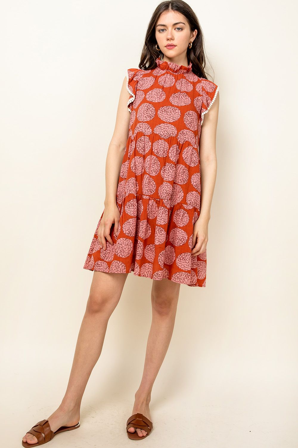 Short Flutter Sleeve Tiered Print Dress