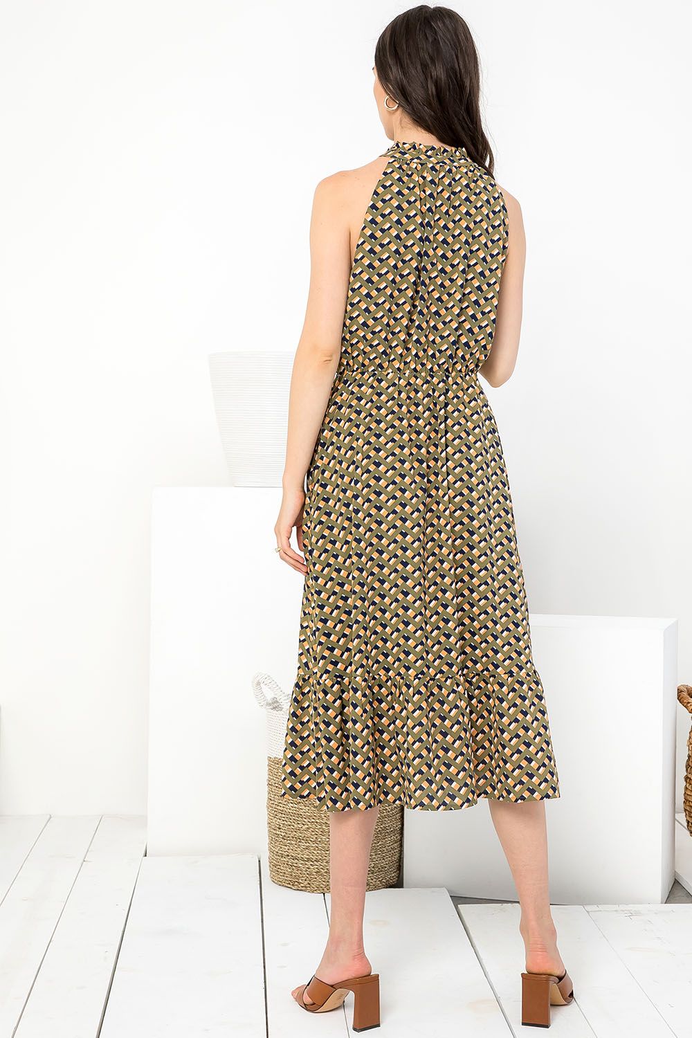 Halter Tassel Tie Printed Midi Dress