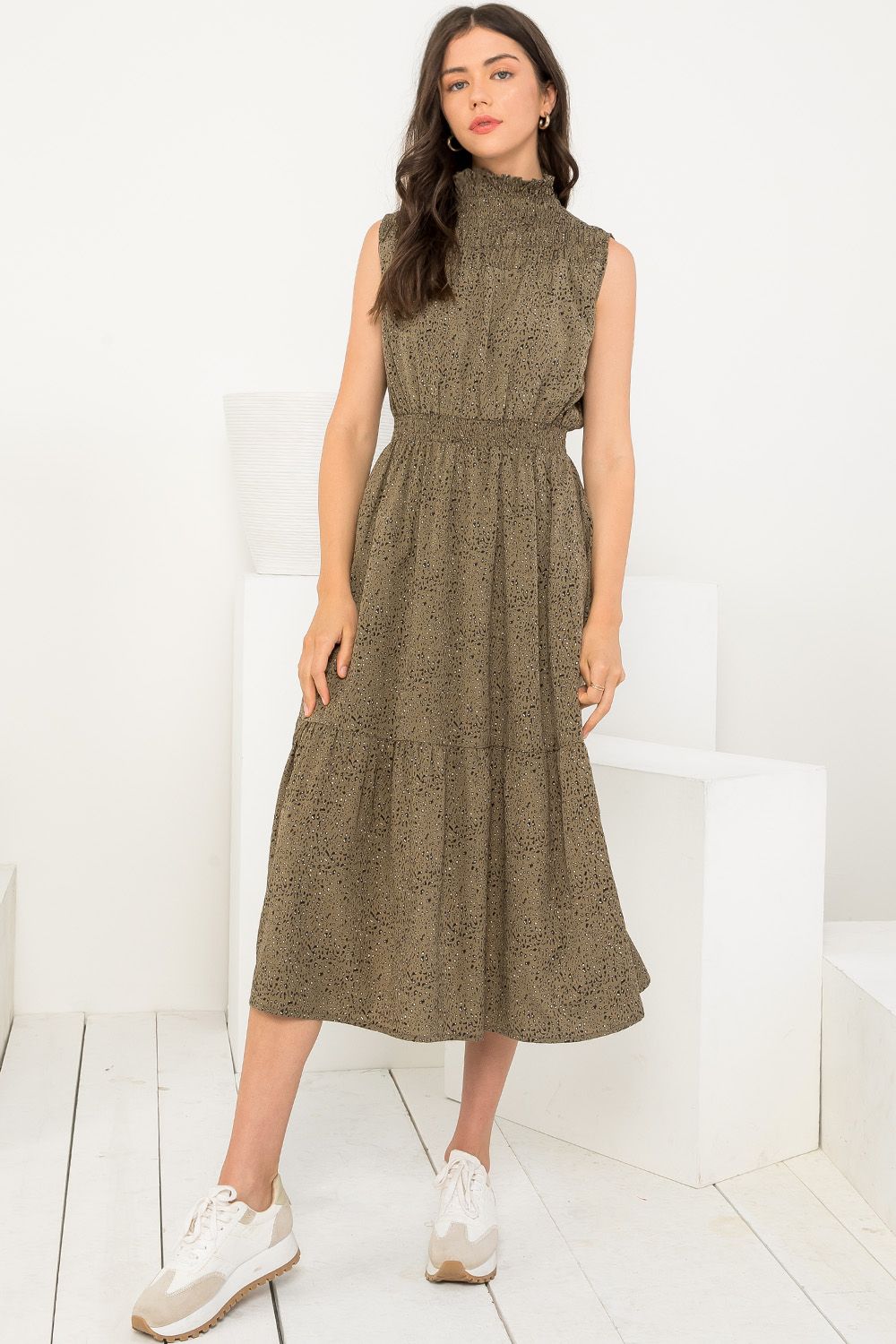 Smocked Sleeveless Midi Dress
