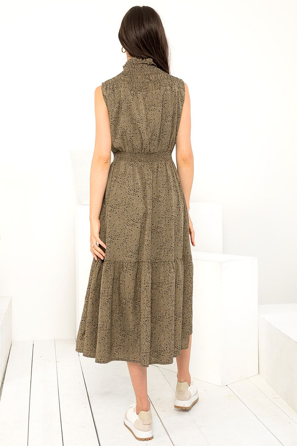 Smocked Sleeveless Midi Dress
